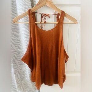 Prana Women's Rust Tank Top - Sleeveless Ribbed Halter beaded ties - XL